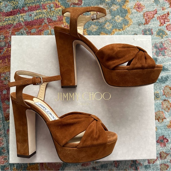 JIMMY CHOO Heloise 120 knotted suede platform sandals 37 NWT - Picture 1 of 13